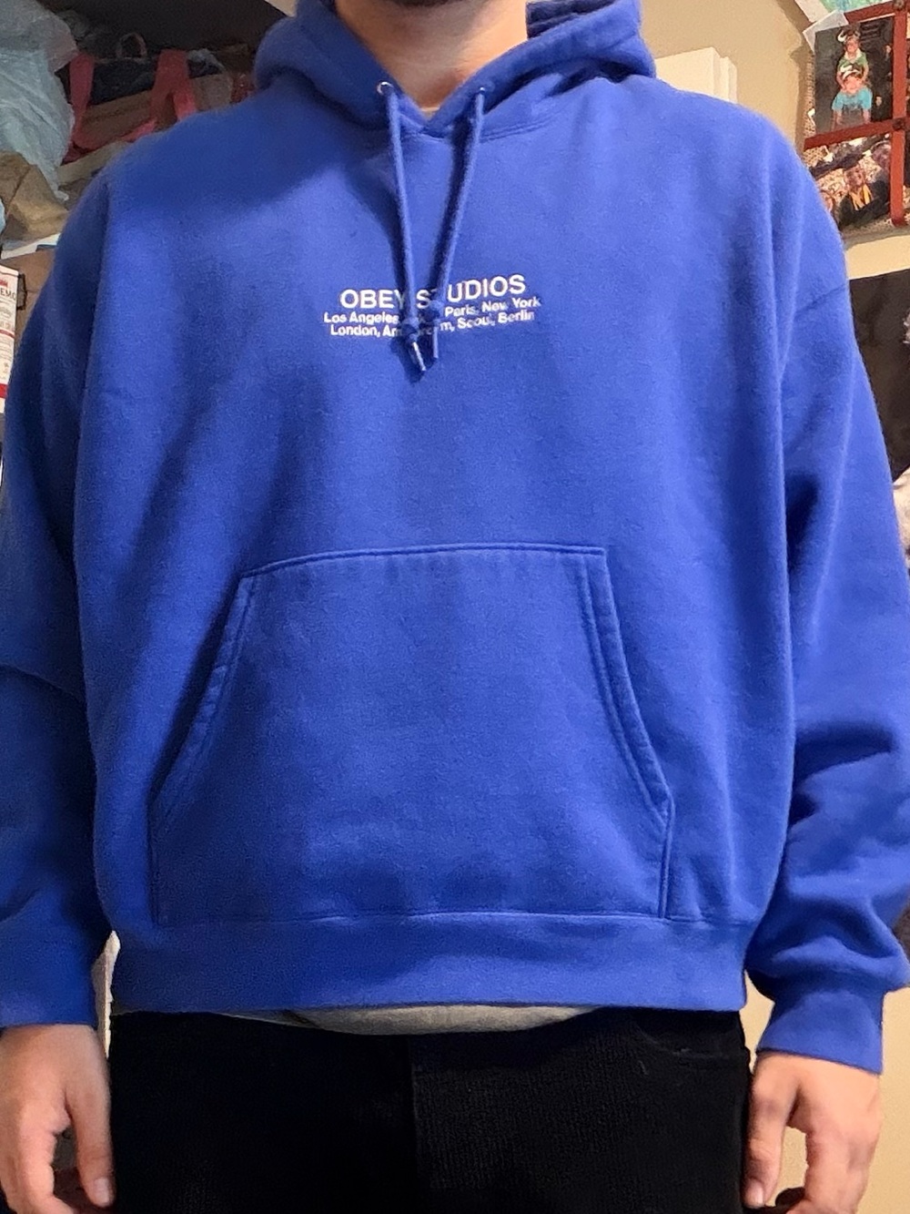 Obey Blue Logo Pullover Hoodie for Men